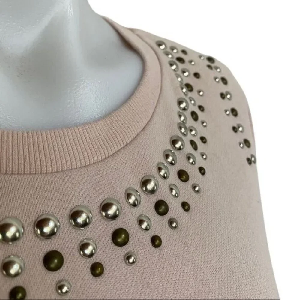 H&M Rhinestone Sweatshirt Light Pink 3/4 Sleeve Sweater Size S - Picture 7 of 11